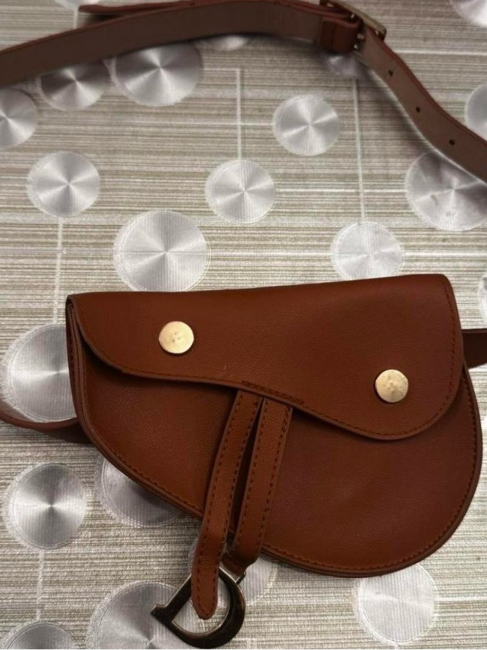 Brown Leather Saddle Belt Bag with Gold Hardware D style